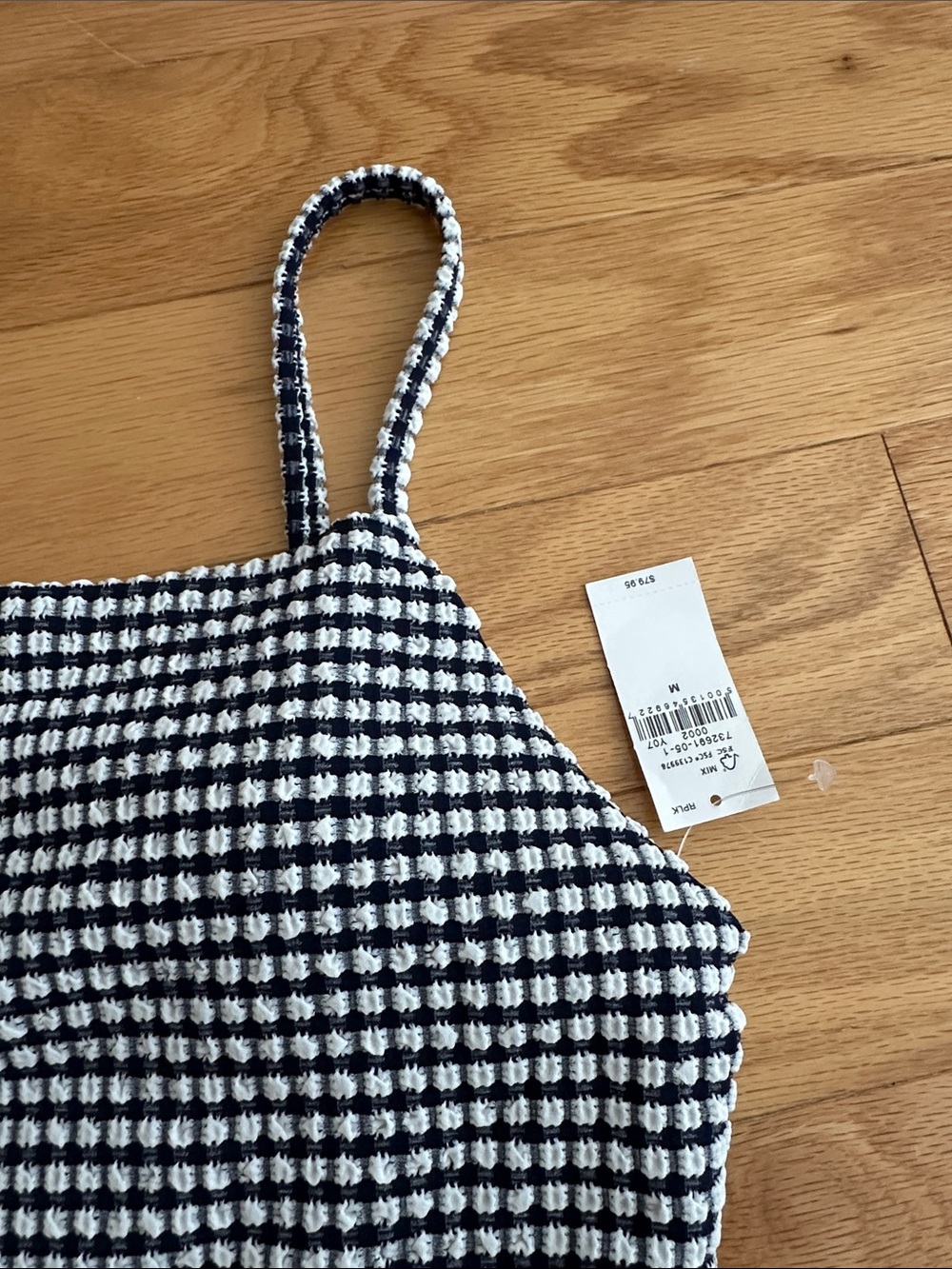 Textured Black & White Check One-Piece Swimsuit NWT, size M - Picture 2 of 4